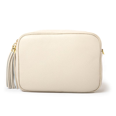 Bloomsbury cream Italian Leather Cross Body Bag Leather tassel bag with gold hardware 